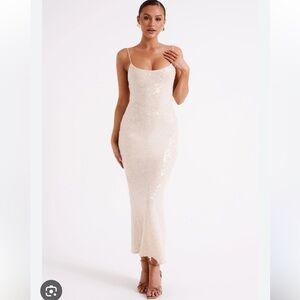 Elegant Cream Sequin Midi Dress